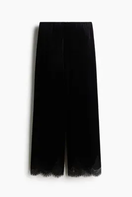 H&M Dantel Şeritli Velur Pantolon
