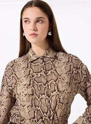 Fabrika Çok Renkli Kadın Gömlek Loose Fit Desenli Gömlek F5SL-GML0039
