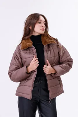ROBA Regular Kapitone, Su İticili, Yaka Kürklü Mont RBW-405