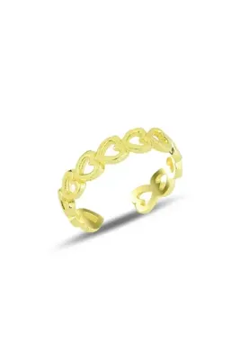 Söğütlü Silver Gümüş Altın Yaldızlı Ayarlamalı Bağlı Kalpler Yüzük Sgtl11682gold
