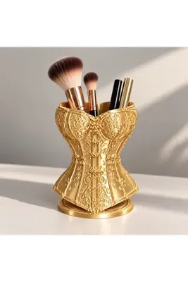 Genel Markalar Korse Makyaj Fırçalık Organizer – Dekoratif Kozmetik Düzenleyici – Silk Parlak 3D Tasarım