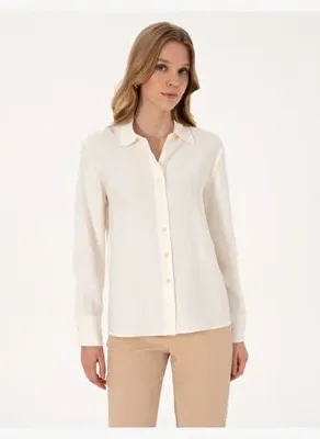 Pierre Cardin Kadın Beyaz Modal Karışımlı Comfort Fit Uzun Kollu Gömlek 50318219 VR259