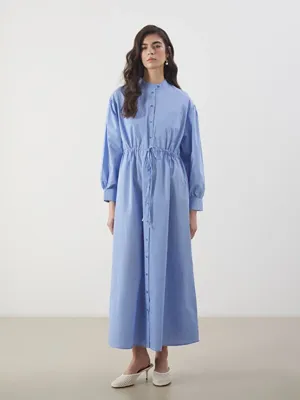 LCW Modest Hakim Yaka Çizgili Poplin Gömlek Elbise