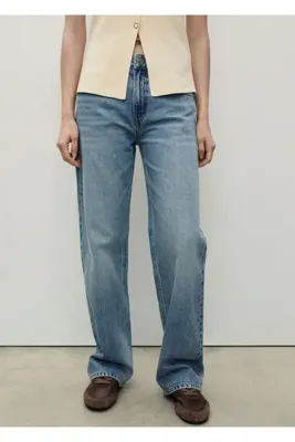 MANGO Woman Düz kesim orta bel Miami jean pantolon