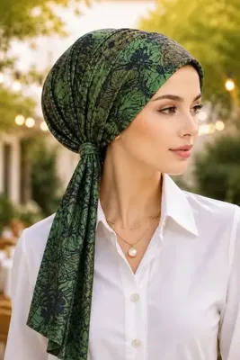 Aişe tesettür Taba Yeşil Tonlamalı Eşarp Bone