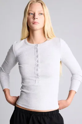 Defacto Fitted Düğmeli Henley Yaka Uzun Kollu Basic Tişört