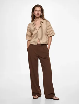 Koton Salda Kumaş Regular Fit Kısa Kollu Çizgili Crop Gömlek