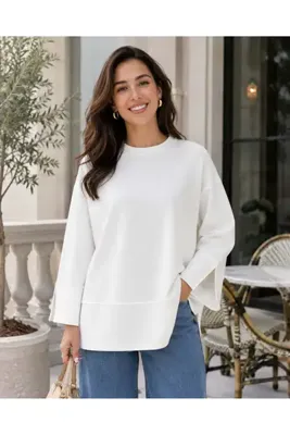 unika boutique Kadın Oversize Yırtmaçlı Uzun Kollu Salaş Bluz