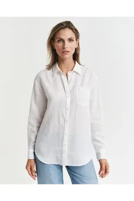 Gant Kadın Beyaz Relaxed Fit Klasik Yaka Gömlek