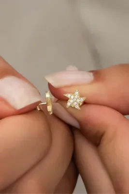 Nereze Gümüş Minik Gold Deniz Yıldızı Küpe 925 Ayar
