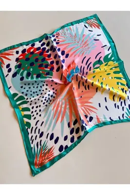 who knows ¿ Yeşil LORA İpek Saten Kadın Fular Bandana 50x50 cm Standart Boy Saç Boyun Çanta Aksesuarı