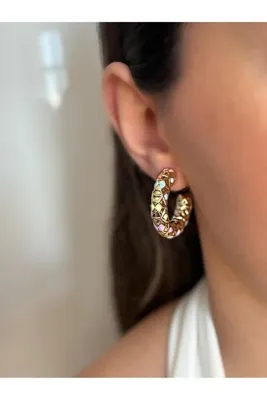 La'Bien Xuping Gold Renk Mozaik Desenli Premium Halka Küpe