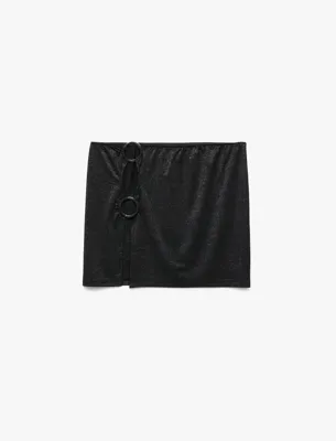 Koton Slim Fit Simli Aksesuarlı Pencere Detaylı Mini Pareo Etek
