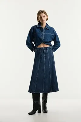 LEFTIES KADIN Godet detaylı denim midi etek
