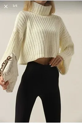 KOZİA OUTDOORS malkoçbey  Kadın degaje Balıkçı Yaka Crop Triko Kazak