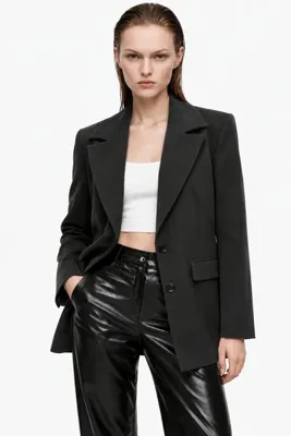 HAKKE Siyah Dokuma Oversize Blazer Ceket