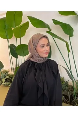 Rise Scarf Halka Desen Pamuk Jakar Eşarp Vizon