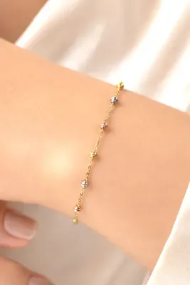 Elika Silver 925 Ayar Gümüş Dorika Toplu 3 Renk Zarif Bileklik
