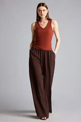 Defacto Wide Leg Geniş Paça Keten Karışımlı Yüksek Bel Pantolon E0127AX26SM