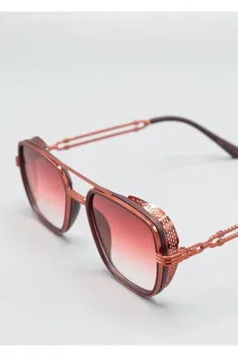 Eyemood Unisex Kare Güneş Gözlüğü Kırmızı Çerçeve Pembe Degrade Cam UV Korumalı Lowa C1