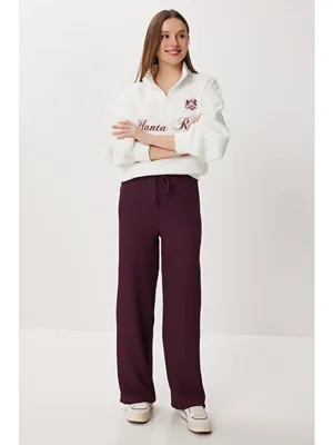Happiness İstanbul Geniş Paça Krinkıl Örme Pantolon MÜRDÜM LCI0057