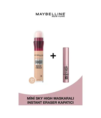 Maybelline New York Instant Eraser Kapatıcı 01 Light + Mini Sky High Maskara 4.5 ML
