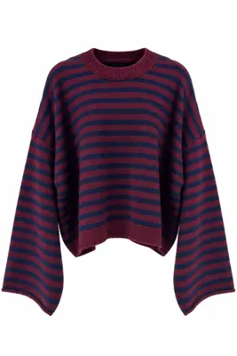 Retrobird Livia Oversize Çizgili Triko Kazak Kadın Lacivert - Mürdüm