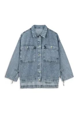 praye Yanı Bağcıklı Kot Ceket Buz Mavi