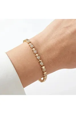 XUPING JEWELRY POKAK Xuping 14K Altın Kaplama Mini Yıldız Zirkon Vip Bileklik - 17CM+2CM UZATMA EKİ