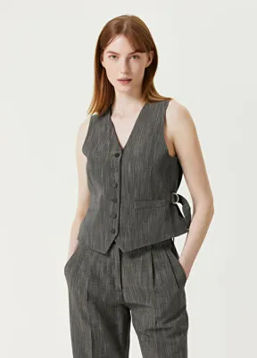 Golden Goose Beyaz Gri Brit Tokalı Yün Yelek