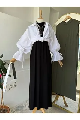 ENDAMIM Yarım Yaka Kolsuz Rahat Kalıp Esnek Penye Kumaş Elbise Astar / Içlik