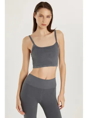 Tudors Kadın Slim Fit Kare Yaka Düz Basic Gri Crop Atlet