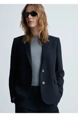MANGO Woman İnce çizgili kumaş blazer ceket