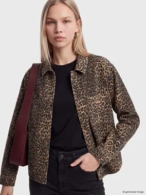 LCW Vision Leopar Desenli Kadın Jean Ceket