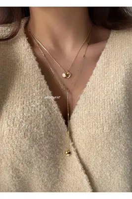 aksesuaris 2'li Dekolte Kalp Charm Kolye Set