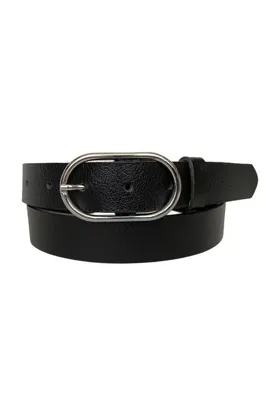 GoDeri %100 Hakiki Deri Gümüş Tokalı Siyah Ince Kadın Kemeri, 3cm=3cm-kdn-19