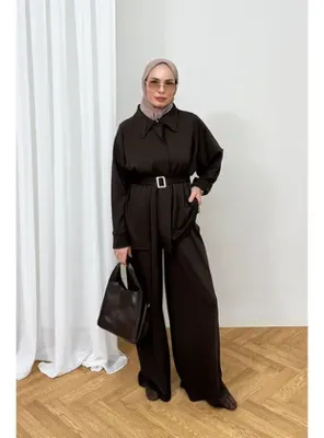 Melike Tatar Kuşaklı Modal Takım 68-6613 KAHVERENGİ