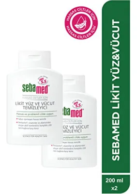 Sebamed Yüz ve Vücut Temizleyici Likit 200 ml x 2 Adet Hassas Ciltler Nemlendirici pH 5.5 Nazik Temizlik