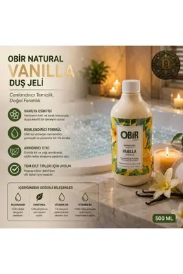 OBİR NATÜREL Vanilya Duş Jeli 500 ml – Nemlendirici ve Arındırıcı, Panthenol & Niasinamid İçeren Vanilya Kokulu Duş Jeli