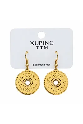 La'Bien Xuping TTM Çelik Gold Renkli Yuvarlak Desenli Sallantılı Küpe otantik desenli