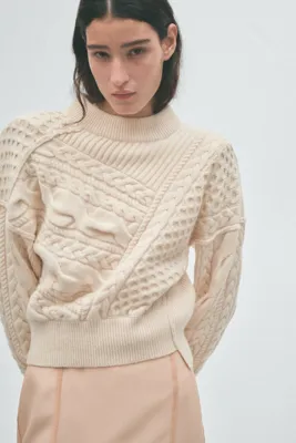 H&M Omuzları Vatkalı Saç Örgüsü Kazak