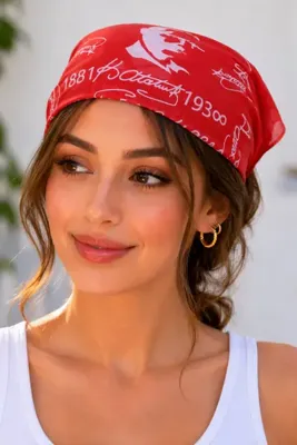 Sacce Scarves&Accessories Atatürk Temalı Bandana 100 Pamuk Unisex Saç Boyun Bilek Fuları