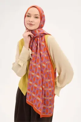 Silk Home Urban Hours Blok Desen Koyu Turuncu Mayda Şal 190x70
