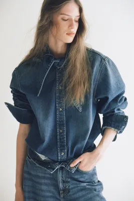 H&M Fiyonk Yakalı Kot Gömlek