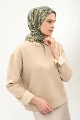 Silk Home Tencel Monare Eşarp Floral Desen Haki 90X90