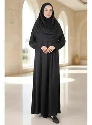 İmaj Butik Siyah Kolay Giyilebilen Başörtülü Tek Parça Namaz Elbisesi
