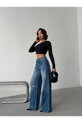 Aida Fashion Baggy yırtık jeans