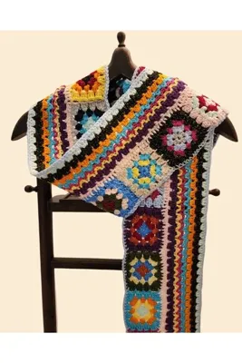 SALT Atelier Renkli Granny Square Örgü Atkı – Patchwork Boho Retro Atkı