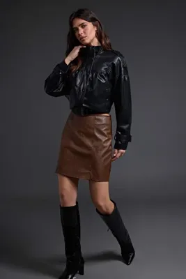 TRENDYOLMİLLA Kahverengi Degrade Düz Kalem Form Mini Boy Suni Deri Örme Etek TWOAW27ET00067
