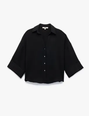 Koton Krep Kumaş 3/4 Kollu Oversize Gömlek